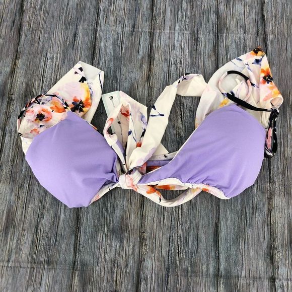 The Bikini Lab Watercolor Floral Ruffle Wrap Bikini Swim Top NWT size Medium - Picture 10 of 15